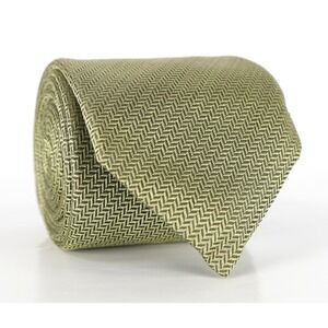 Eton 100% Silk Neck Tie Green Micro Herringbone Classic Woven Made in France 3"
